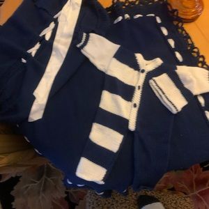4 pc Baby Bunting set Hand Crocheted Navy and white BRAND NEW
